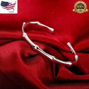 Silver Plated Bamboo Cuff Adjustable Bangle Fashion Bracelet